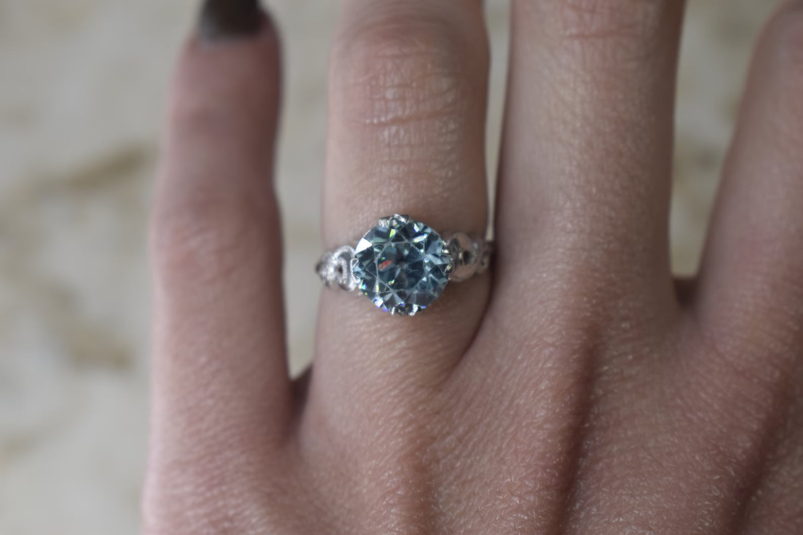 Vintage 14k White Gold Blue Zircon Ring c.1940s