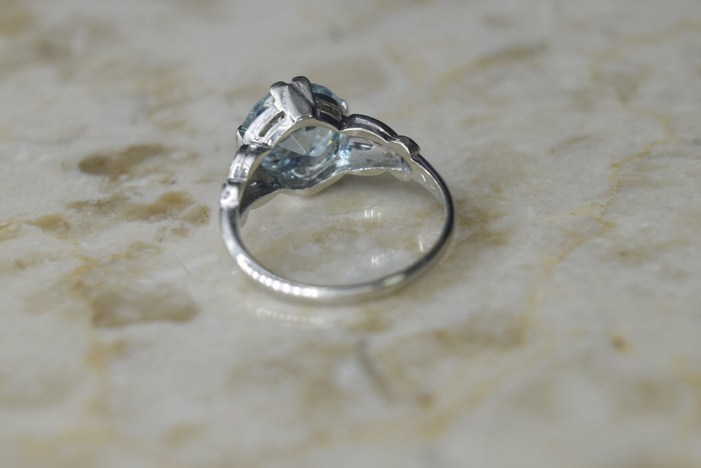 Vintage 14k White Gold Blue Zircon Ring c.1940s