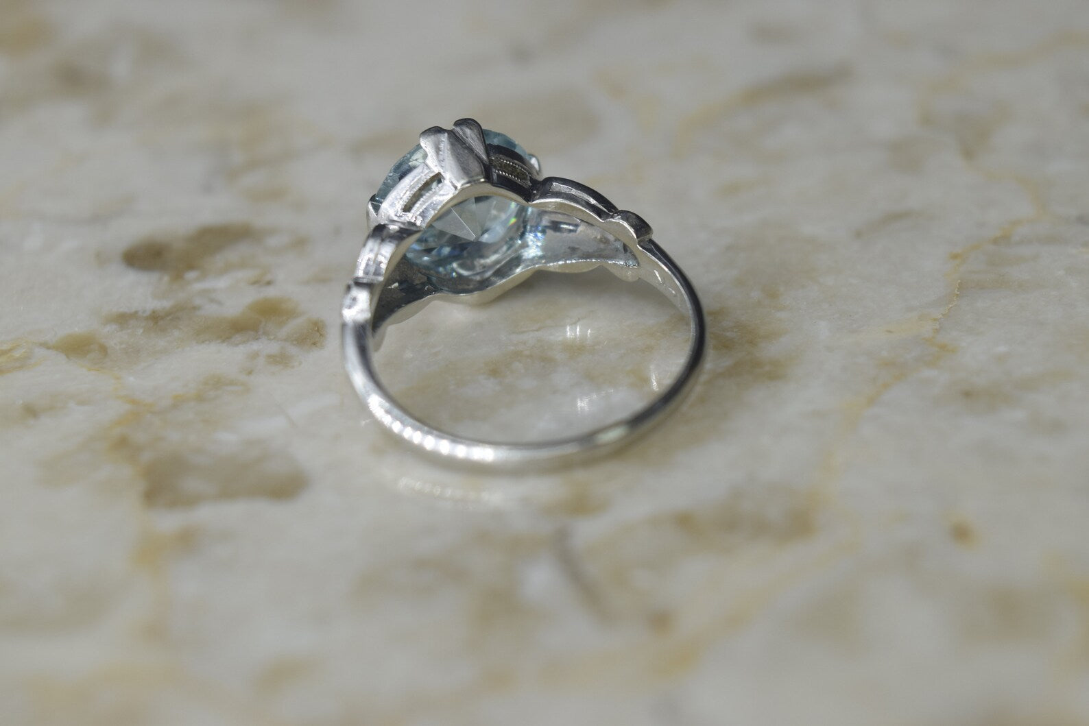 Vintage 14k White Gold Blue Zircon Ring c.1940s