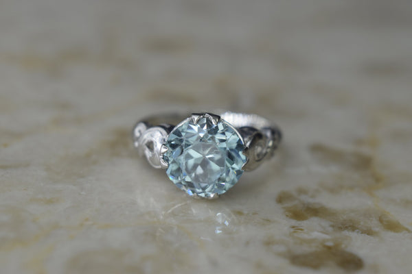 Vintage 14k White Gold Blue Zircon Ring c.1940s