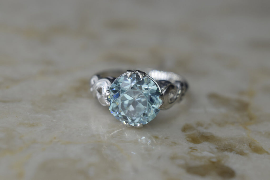 Vintage 14k White Gold Blue Zircon Ring c.1940s