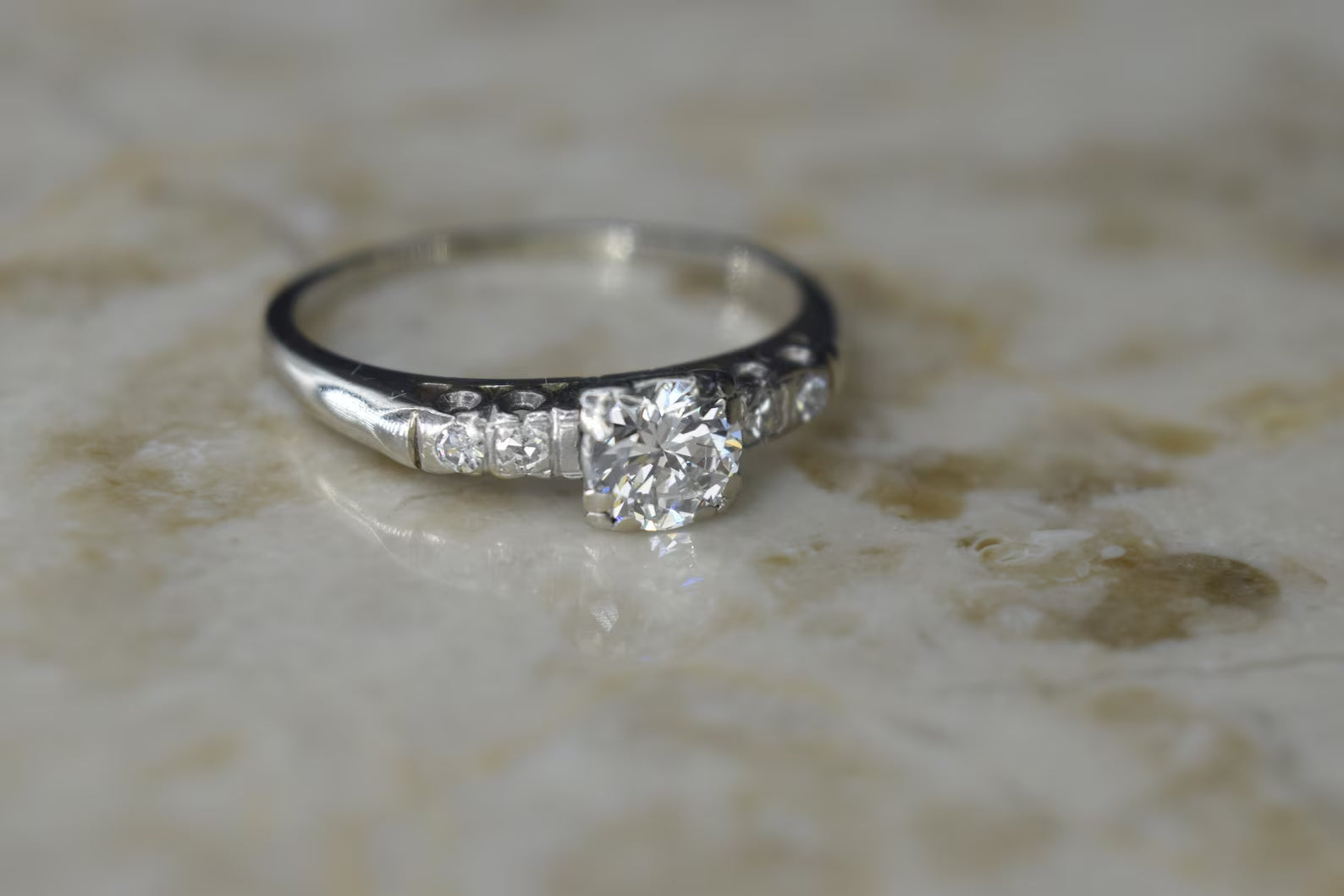 Vintage 14k White Gold Transitional Cut Diamond Ring .62 ctw