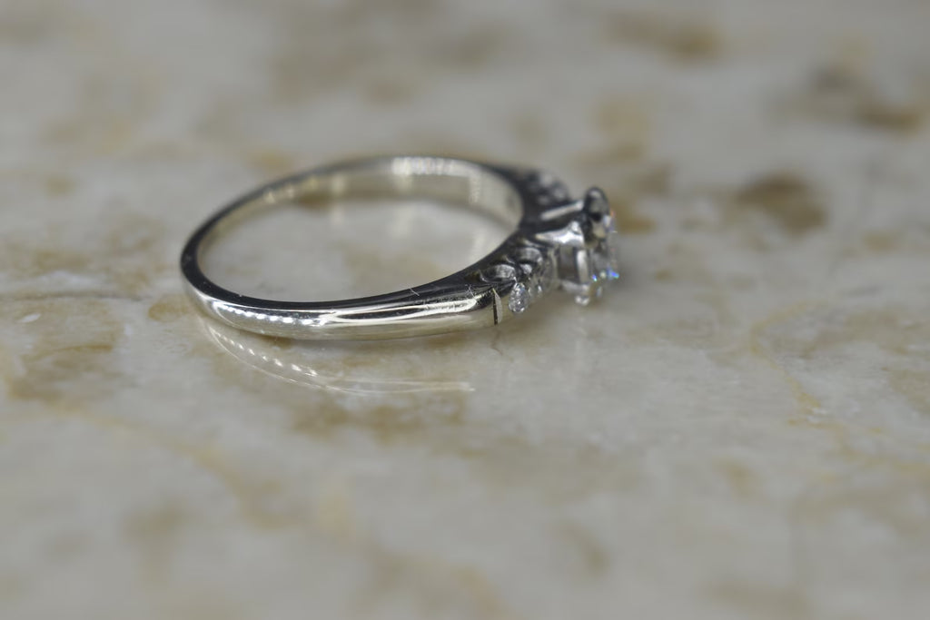 Vintage 14k White Gold Transitional Cut Diamond Ring .62 ctw