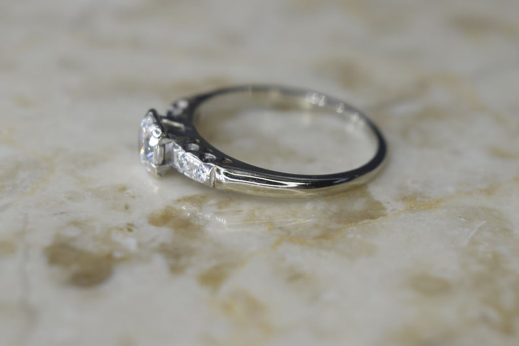 Vintage 14k White Gold Transitional Cut Diamond Ring .62 ctw