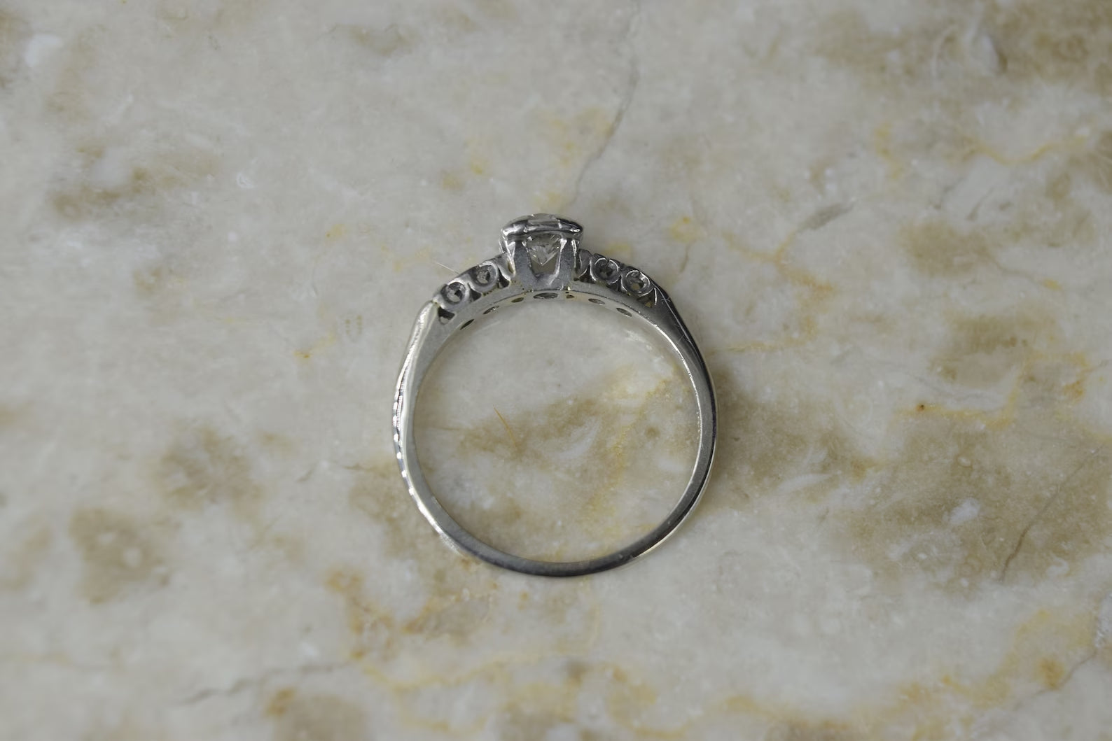 Vintage 14k White Gold Transitional Cut Diamond Ring .62 ctw