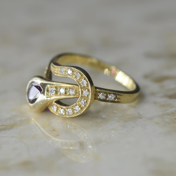 Vintage 18k Gold Ruby and Diamond Snake Ring Italian c.1980s
