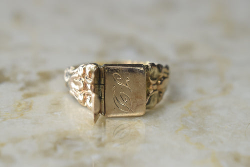 Antique 14k Gold Secret Compartment Ring Monogram J.D. Dutch Hallmarks c.1860s