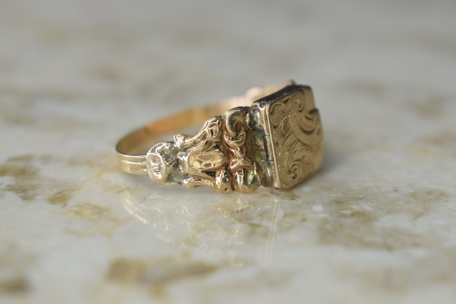 Antique 14k Gold Secret Compartment Ring Monogram J.D. Dutch Hallmarks c.1860s