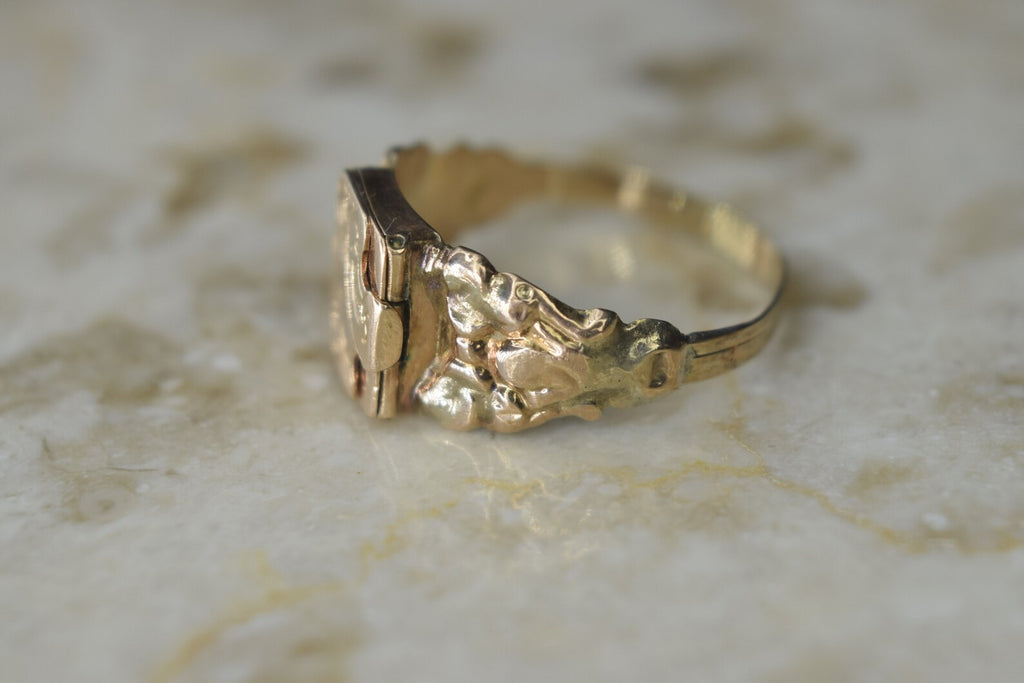 Antique 14k Gold Secret Compartment Ring Monogram J.D. Dutch Hallmarks c.1860s