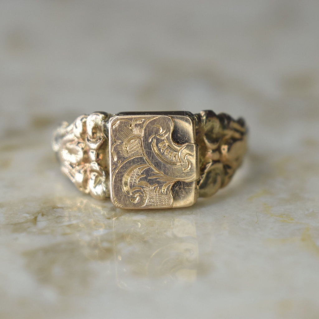 Antique 14k Gold Secret Compartment Ring Monogram J.D. Dutch Hallmarks c.1860s