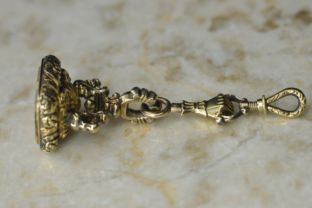 Antique Victorian Gold-Filled Citrine Fob With Hand Detail c.1880s