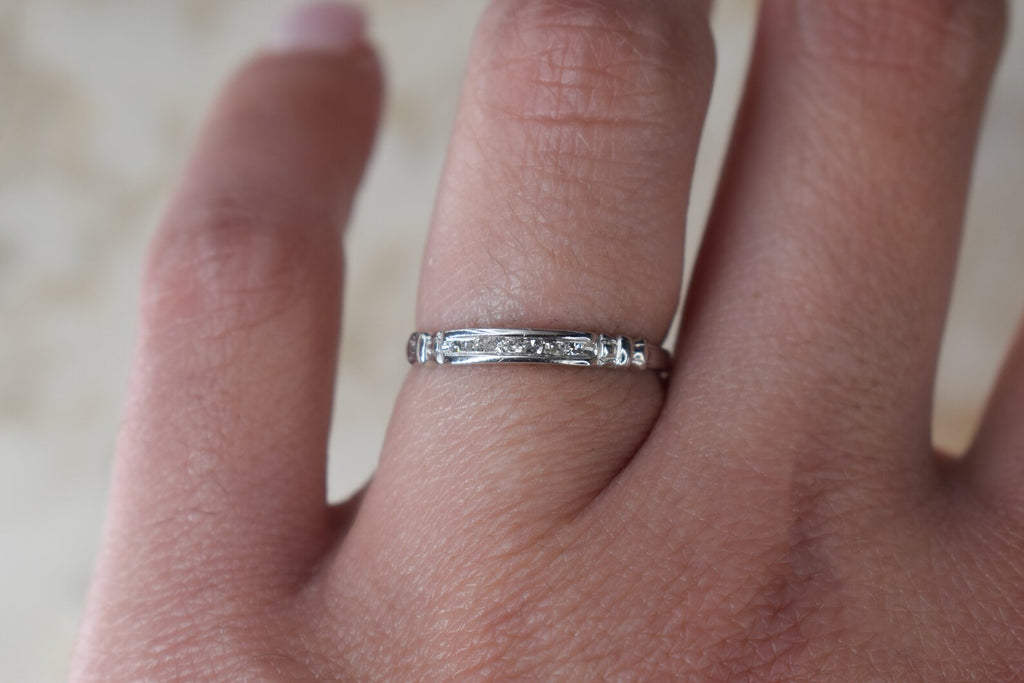 Antique Art Deco 14k White Gold Diamond Band c.1920s