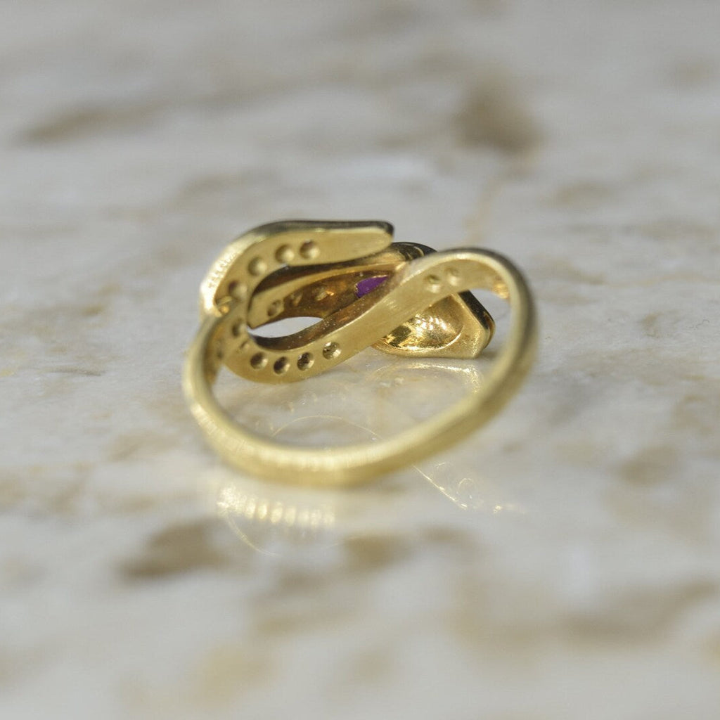 Vintage 18k Gold Ruby and Diamond Snake Ring Italian c.1980s