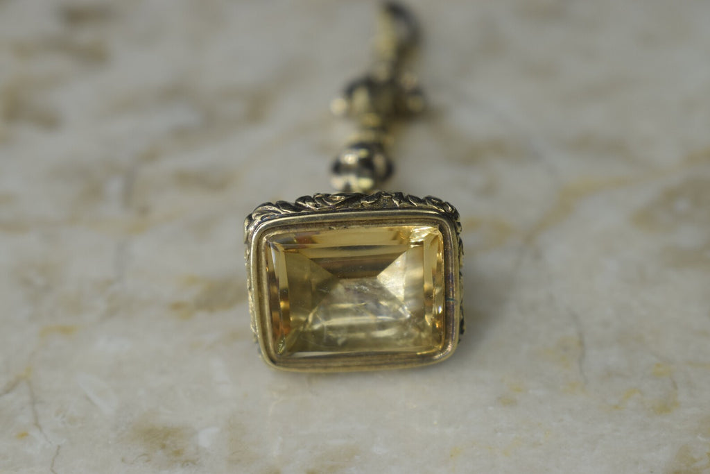 Antique Victorian Gold-Filled Citrine Fob With Hand Detail c.1880s