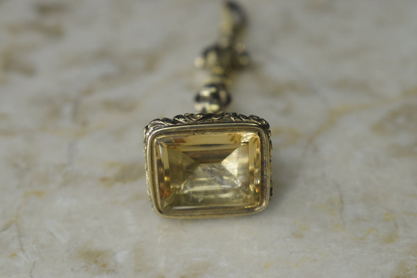 Antique Victorian 14k Gold Citrine Fob With Hand Detail c.1880s