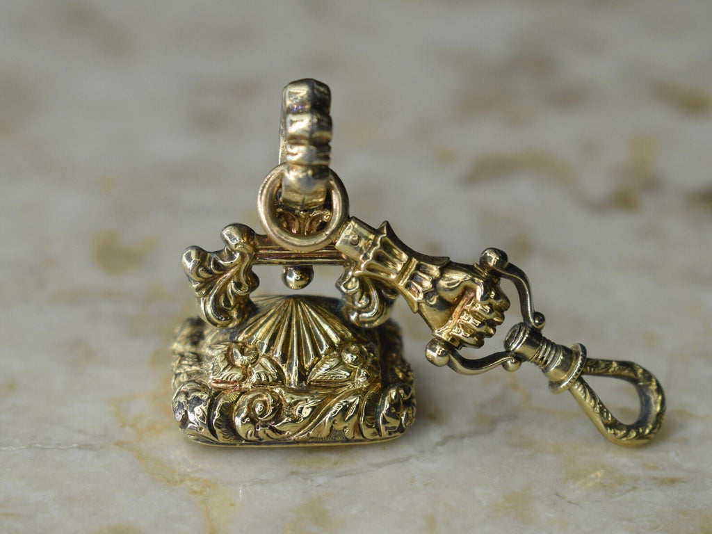 Antique Victorian Gold-Filled Citrine Fob With Hand Detail c.1880s