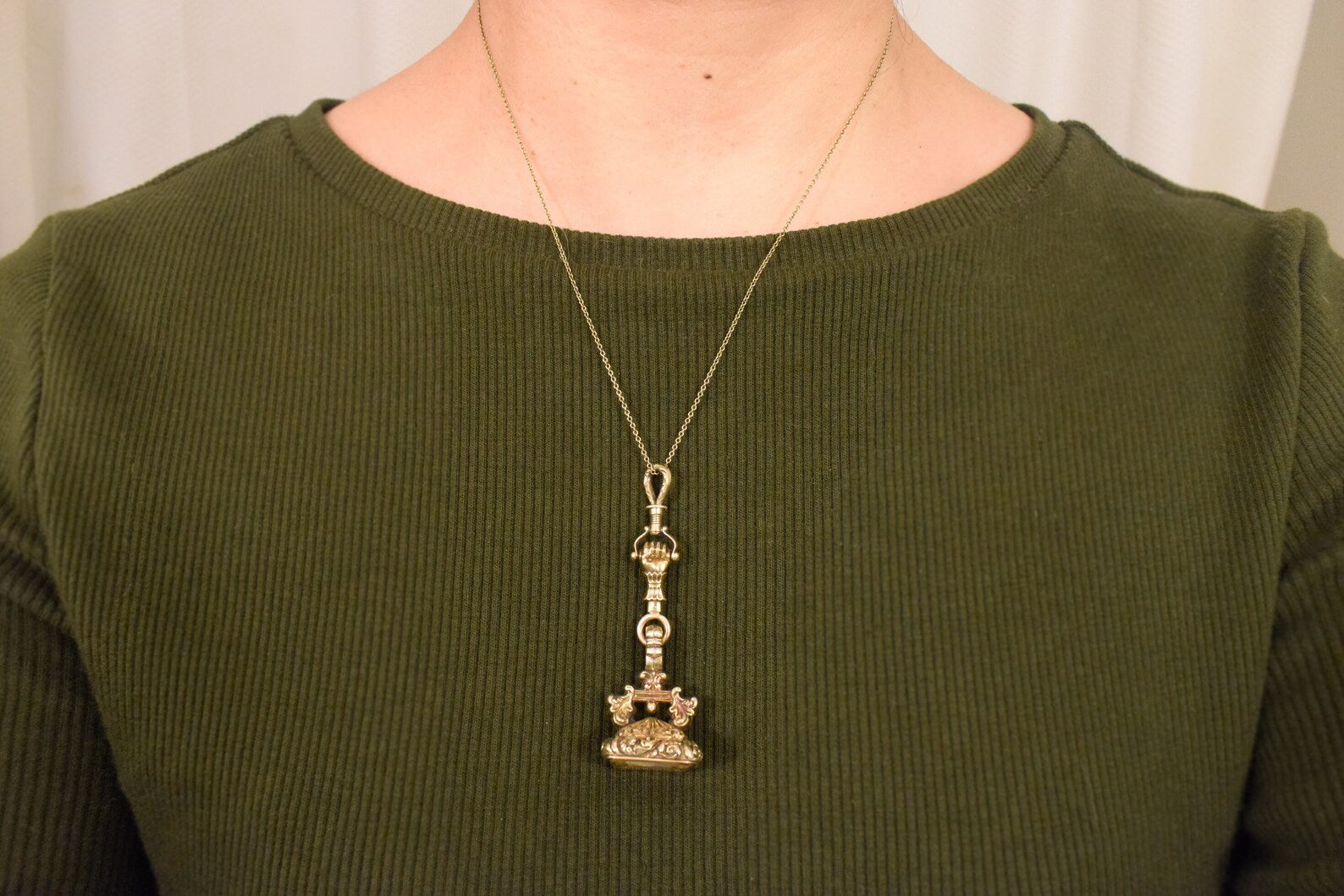 Antique Victorian Gold-Filled Citrine Fob With Hand Detail c.1880s