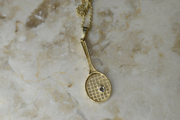 Vintage 14k Gold Tennis Racket Charm with Diamond