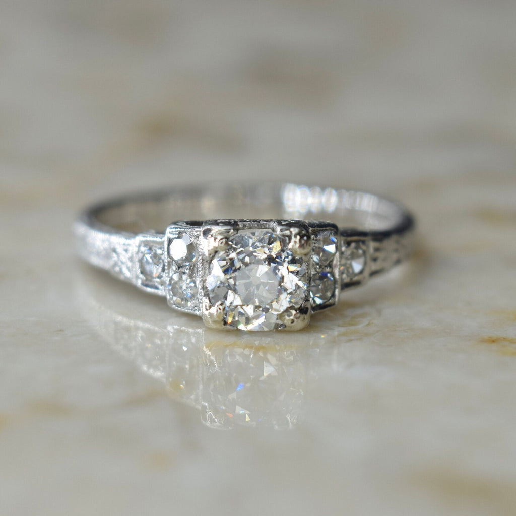 Antique Platinum .88ctw Old European Cut Diamond c.1920s