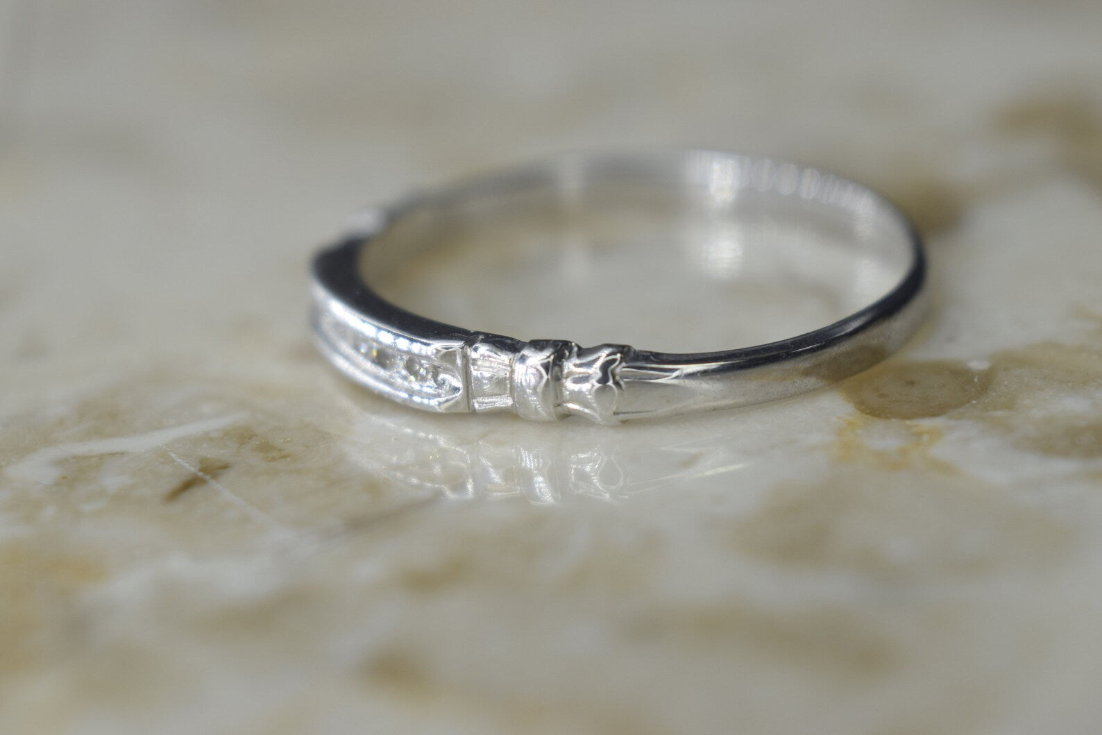 Antique Art Deco 14k White Gold Diamond Band c.1920s