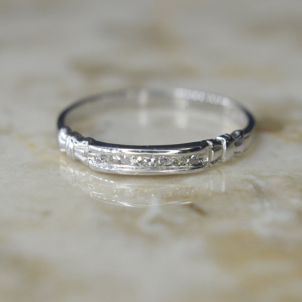 Antique Art Deco 14k White Gold Diamond Band c.1920s