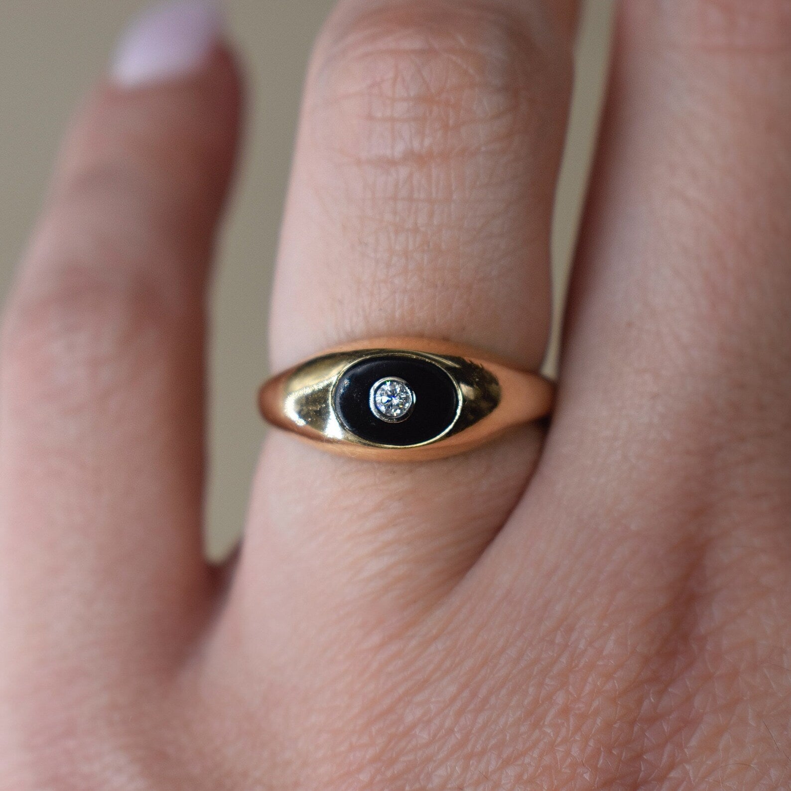 Vintage 14k Gold Onyx and Diamond Ring c.1990s