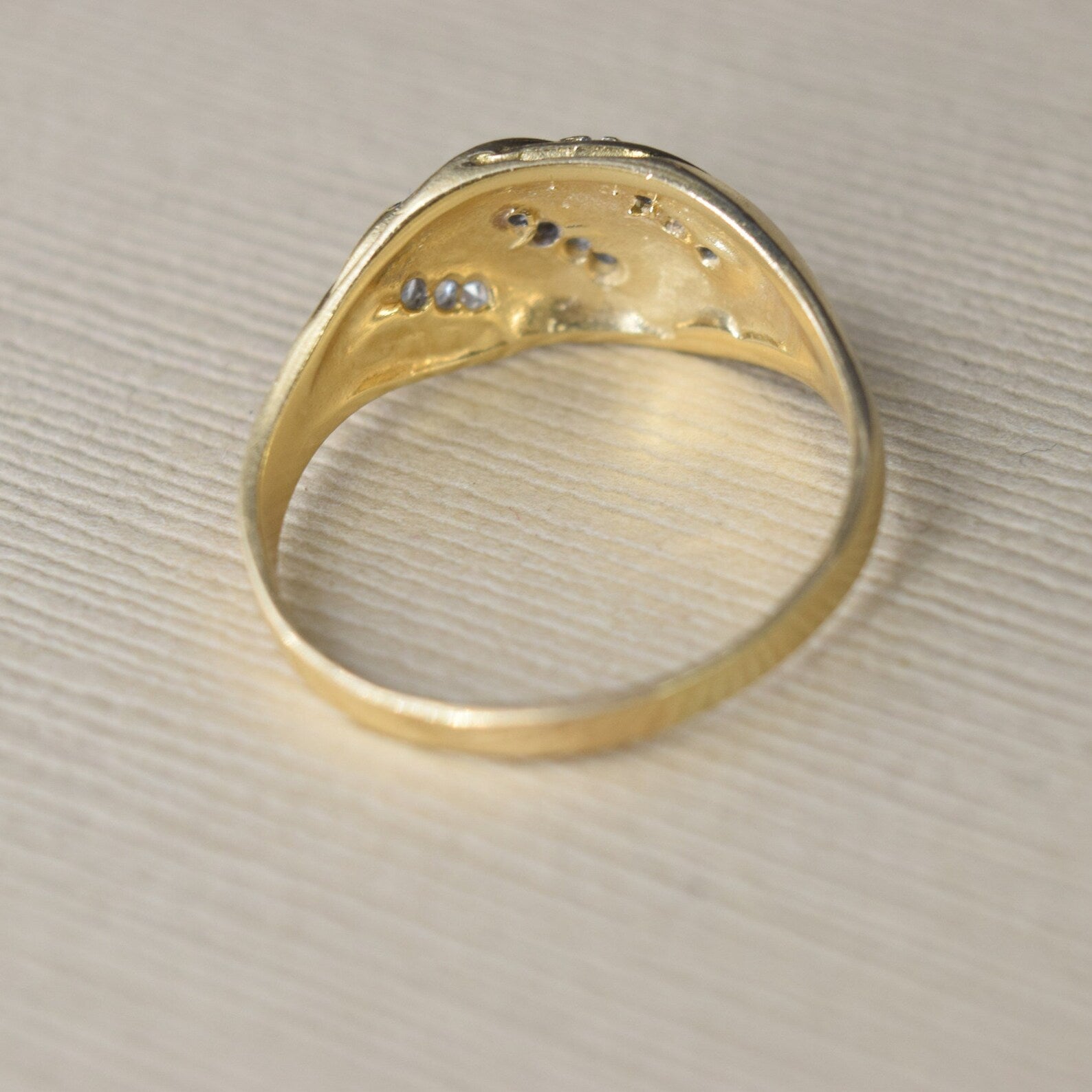 Vintage 14k White and Yellow Gold Diamond Croissant Ring c.1980s