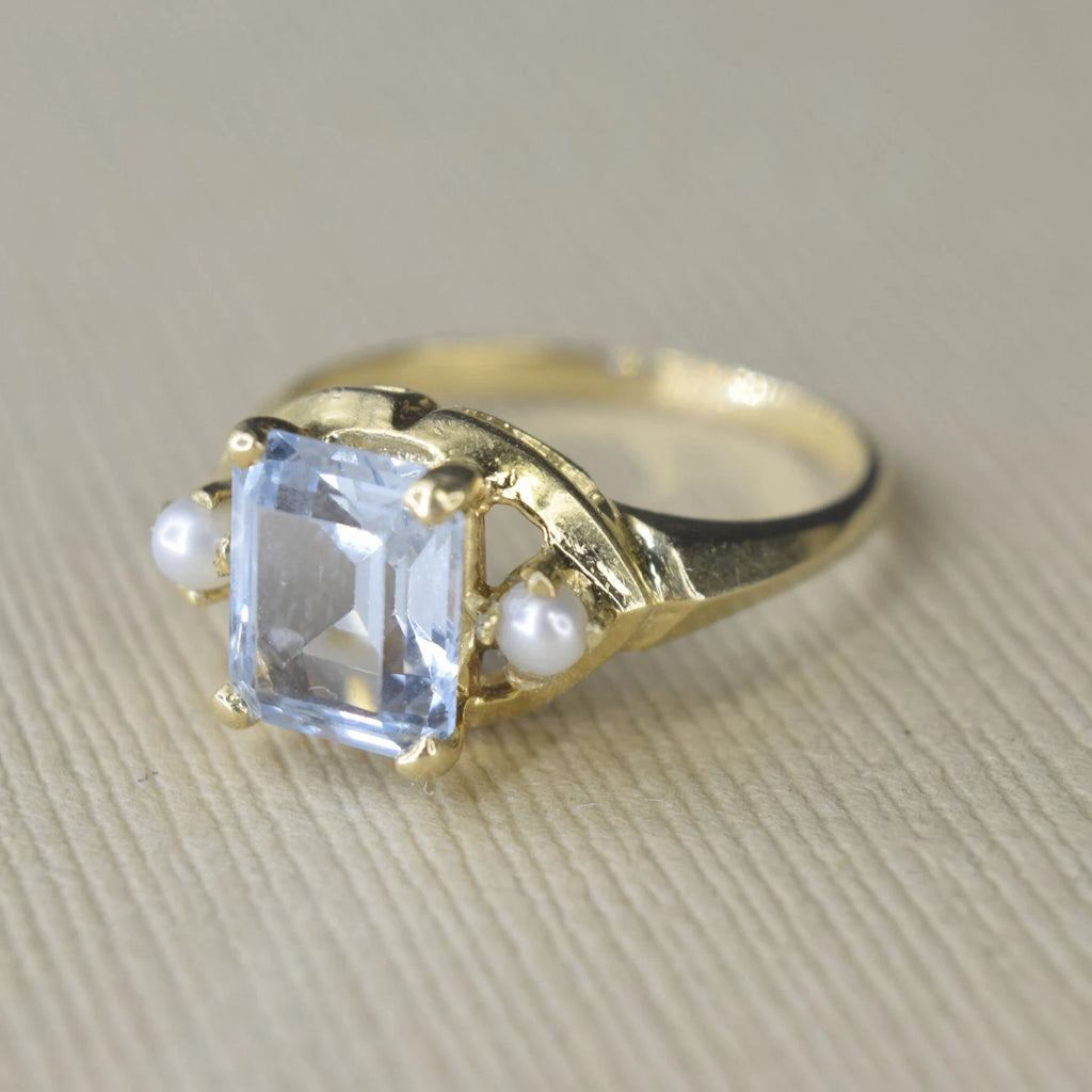 Vintage 14k Gold Spinel and Seed Pearl Ring c.1960s