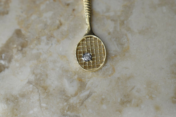 Vintage 14k Gold Tennis Racket Charm with Diamond