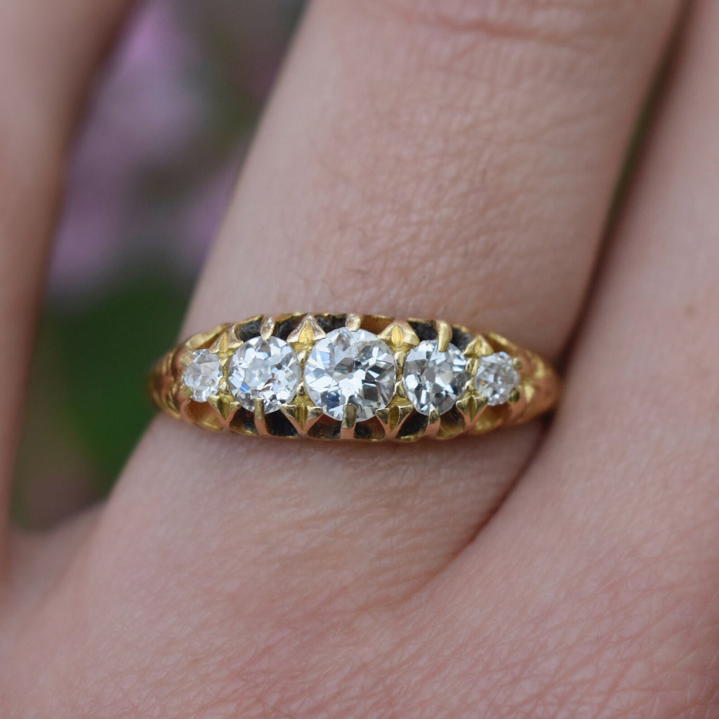 Antique 18k Gold Old European Cut Diamond Five Stone Band c.1900