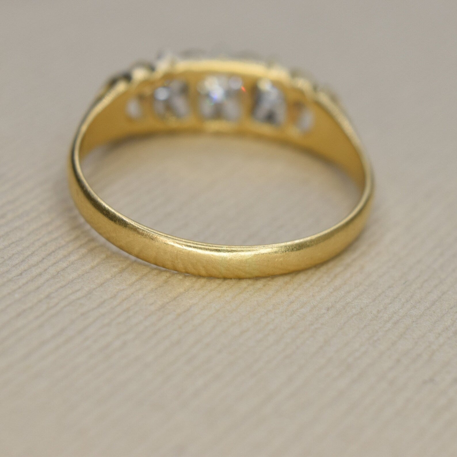Antique 18k Gold Old European Cut Diamond Five Stone Band c.1900