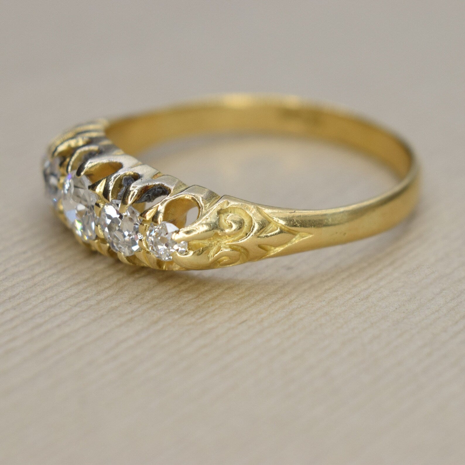 Antique 18k Gold Old European Cut Diamond Five Stone Band c.1900