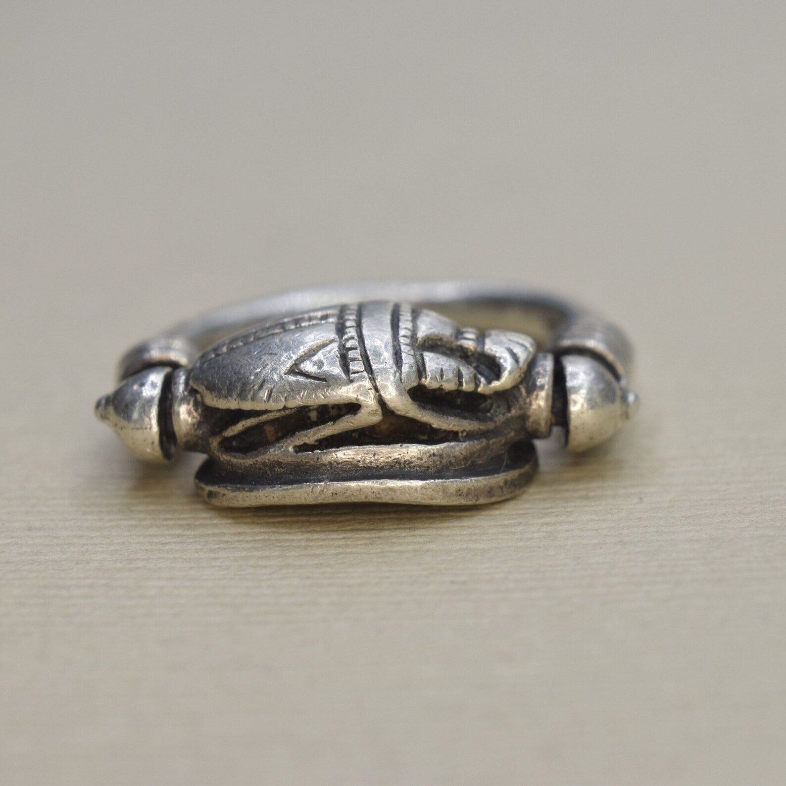 Vintage Sterling Silver Egyptian Revival Scarab Flip Spinner Ring c.1970s