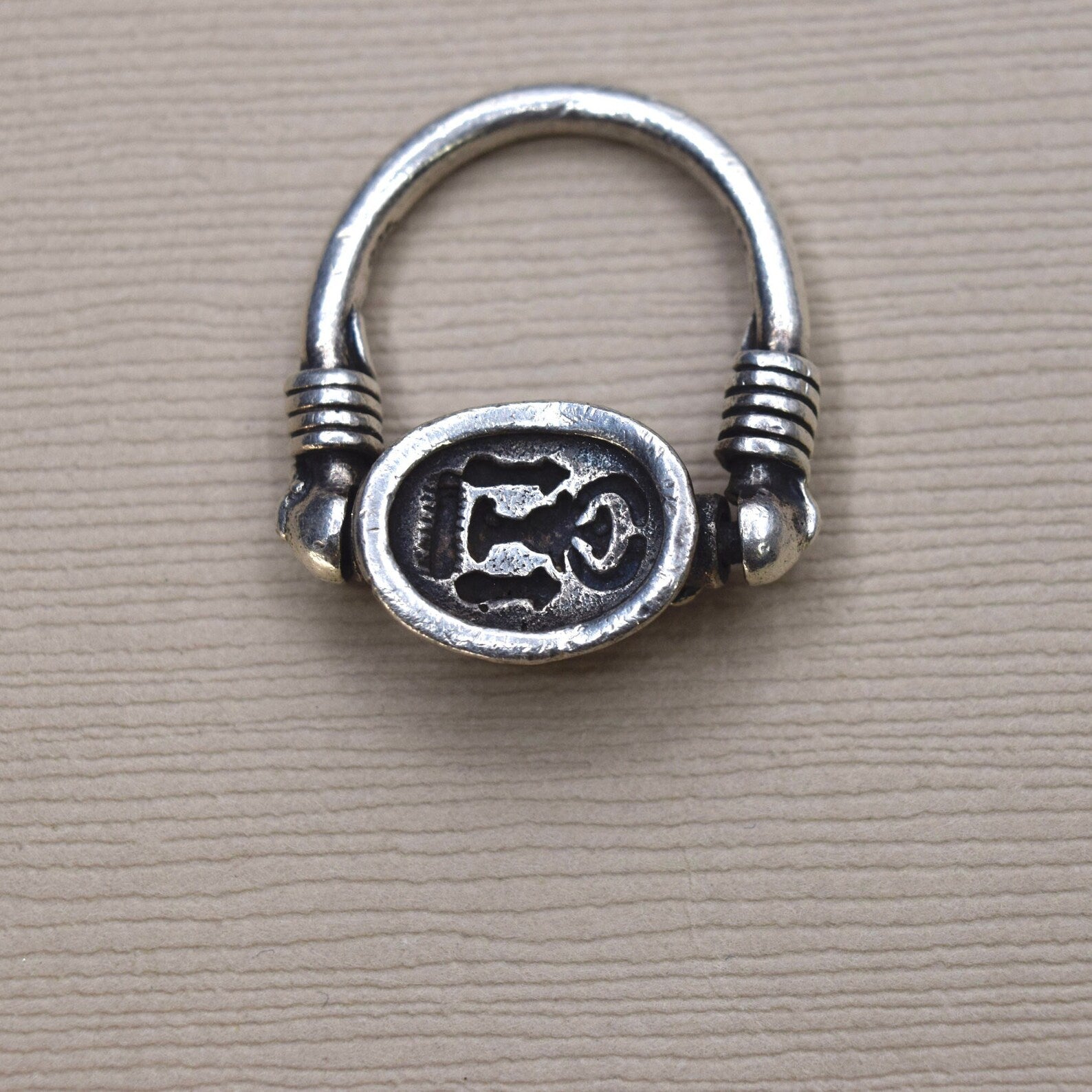 Vintage Sterling Silver Egyptian Revival Scarab Flip Spinner Ring c.1970s