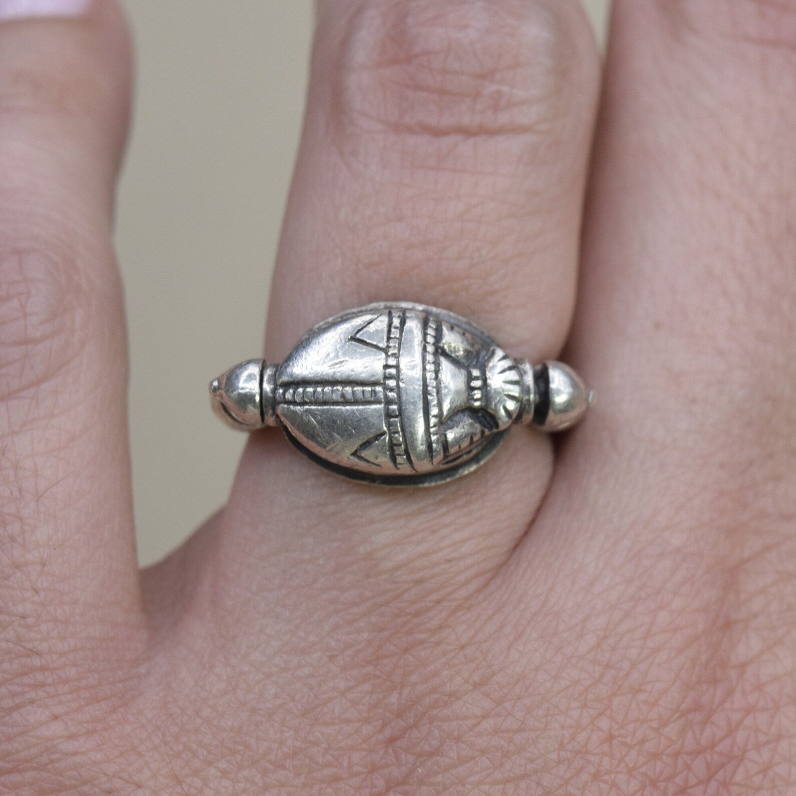 Vintage Sterling Silver Egyptian Revival Scarab Flip Spinner Ring c.1970s