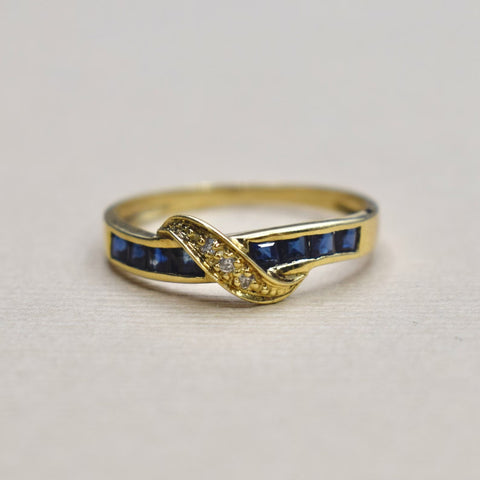 Vintage 14k Gold Sapphire and Diamond Band