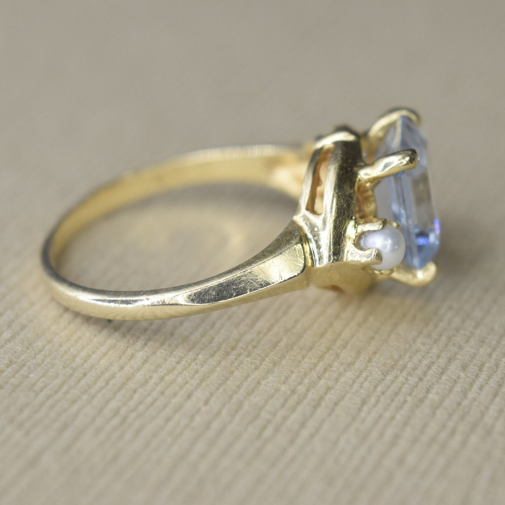 Vintage 14k Gold Spinel and Seed Pearl Ring c.1960s