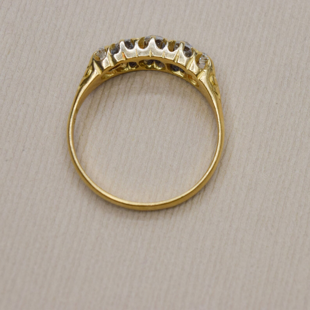 Antique 18k Gold Old European Cut Diamond Five Stone Band c.1900