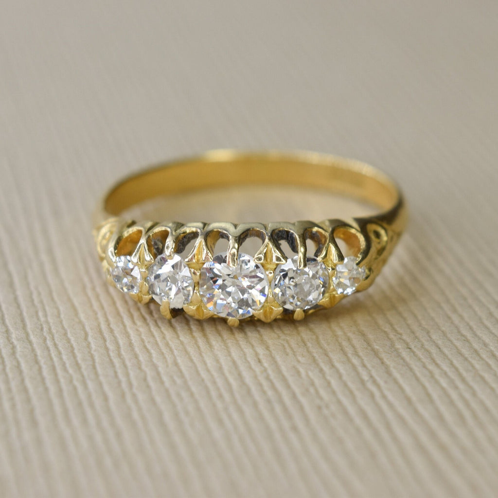 Antique 18k Gold Old European Cut Diamond Five Stone Band c.1900