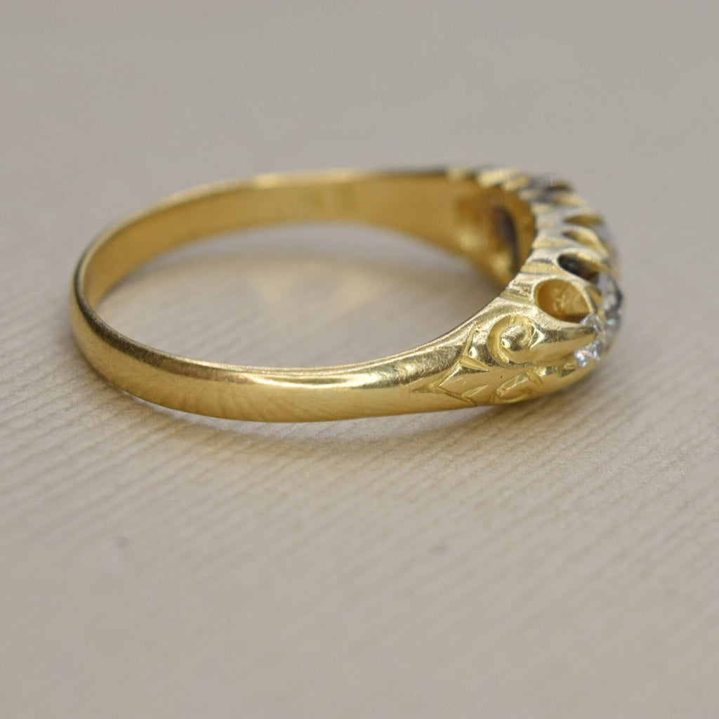 Antique 18k Gold Old European Cut Diamond Five Stone Band c.1900