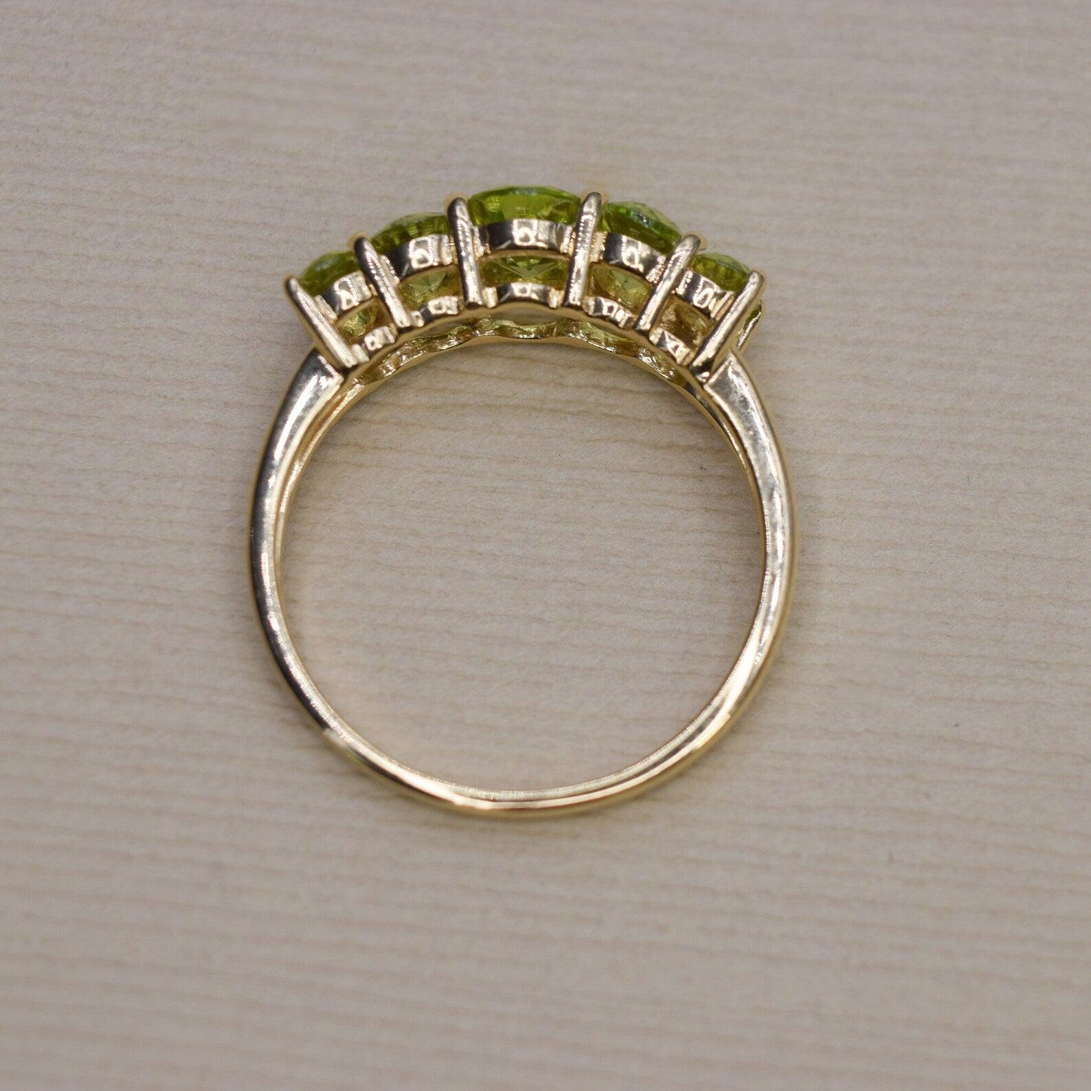 Vintage 14k Gold Five Stone Peridot Ring c.1990s