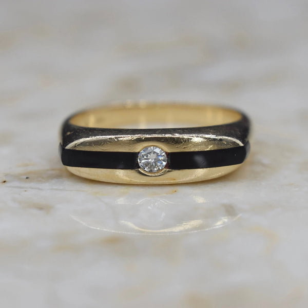 Vintage 14k Gold Ring with Diamond and Onyx Inlay