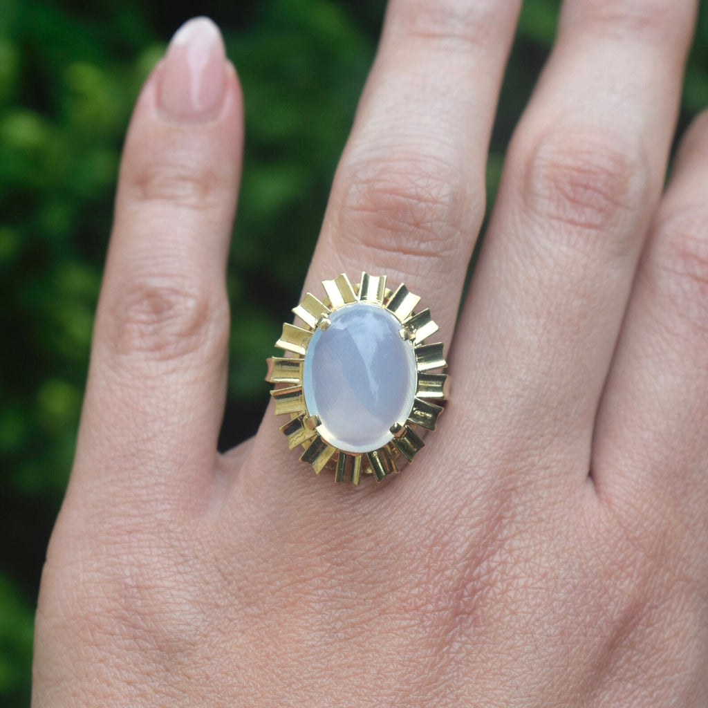 Vintage 14k Gold Austrian Retro Calcedony Cocktail Ring c.1970s