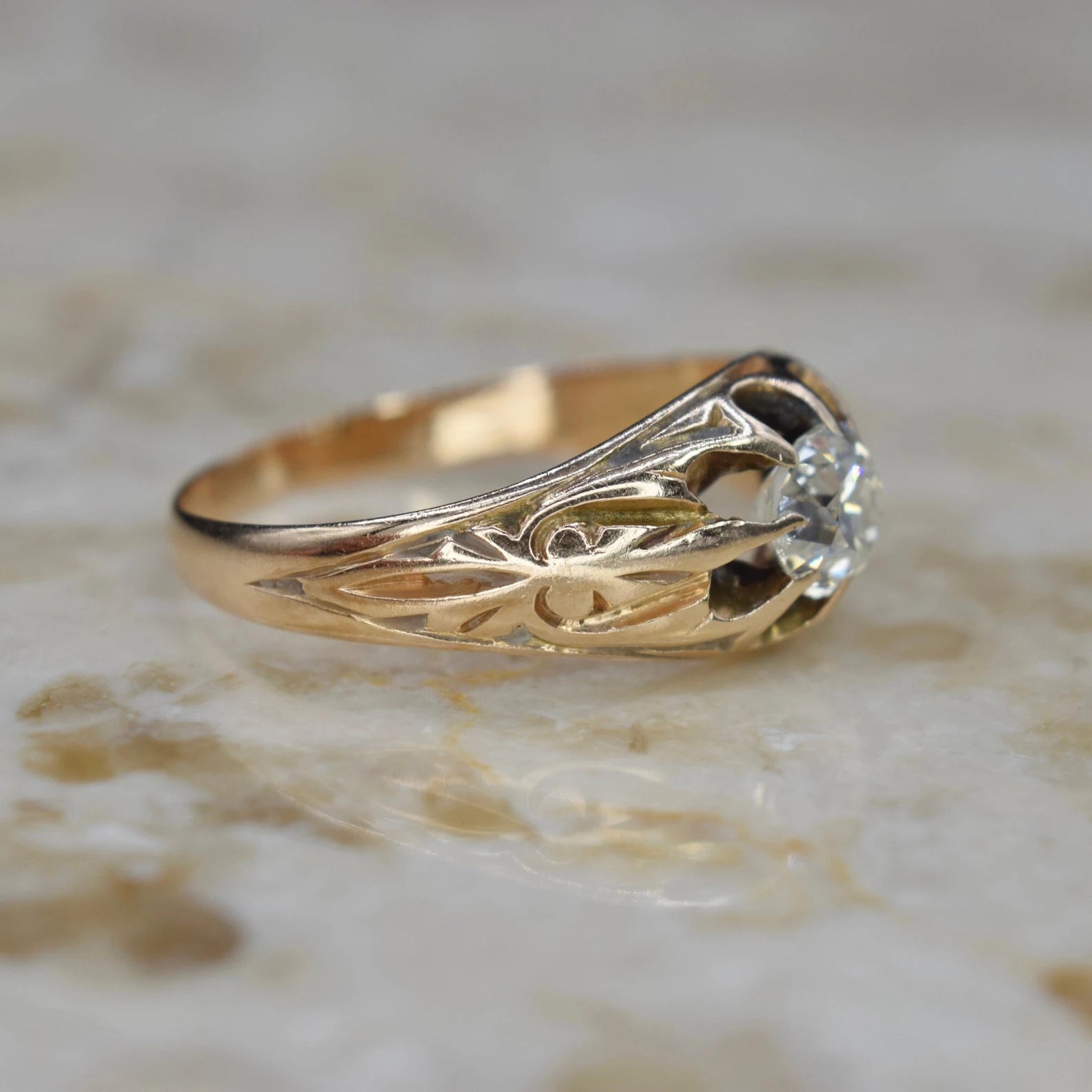 Antique Victorian 14k Gold .50ct Old Mine Cut Diamond c.1880s