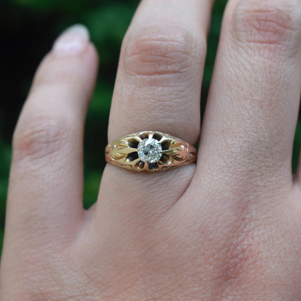 Antique Victorian 14k Gold .50ct Old Mine Cut Diamond c.1880s