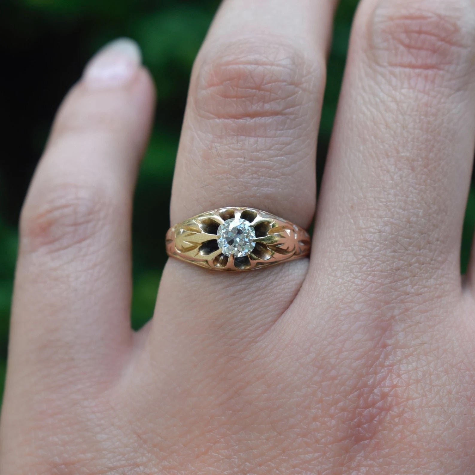 Antique Victorian 14k Gold .50ct Old Mine Cut Diamond c.1880s