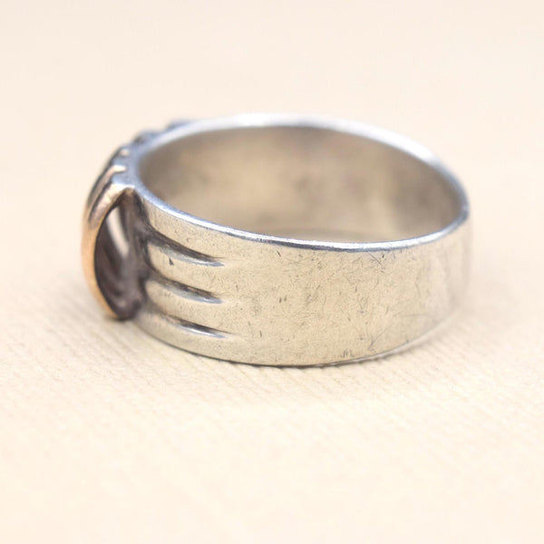 Vintage Modernist 950 Silver and 18k Gold Ring c.1970s