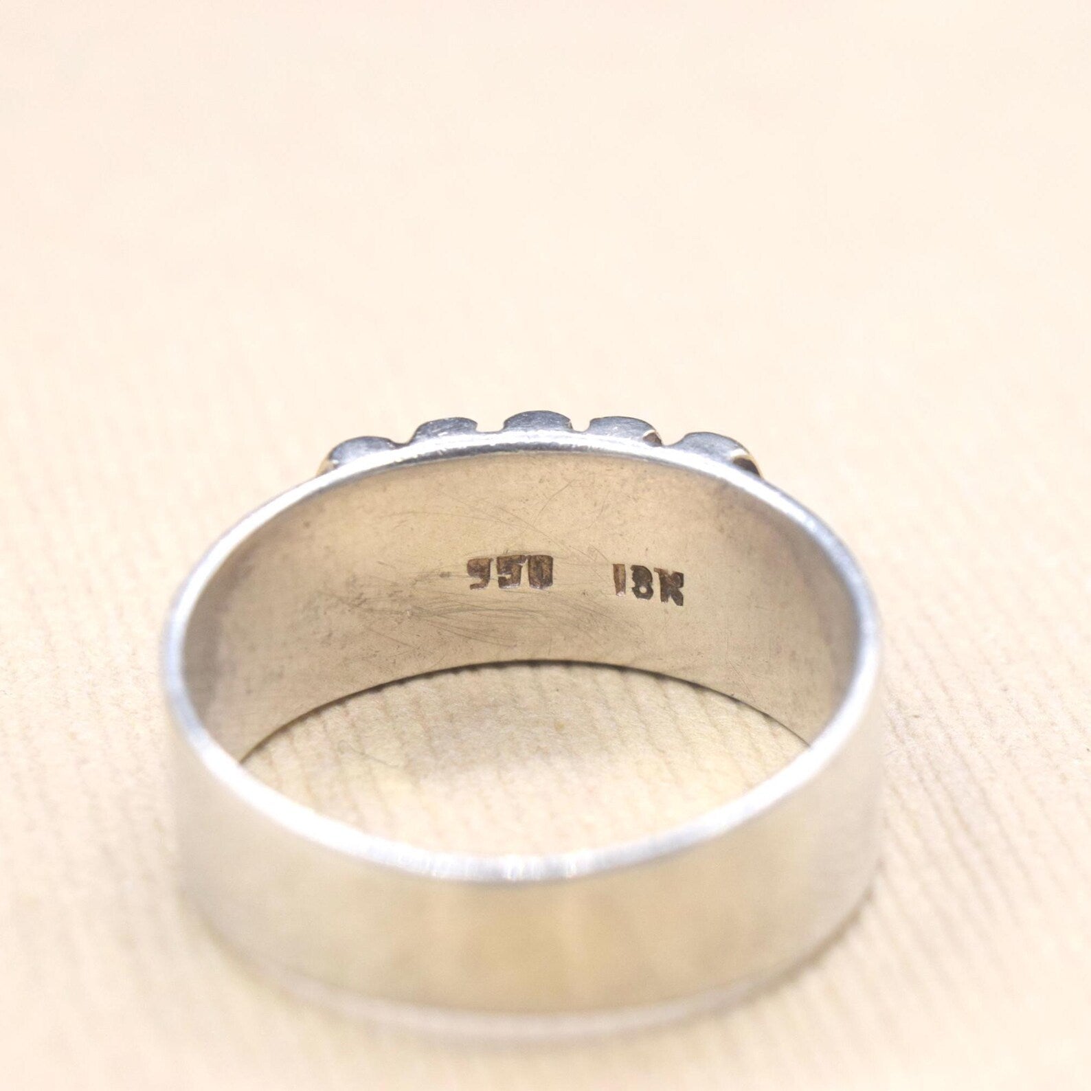 Vintage Modernist 950 Silver and 18k Gold Ring c.1970s