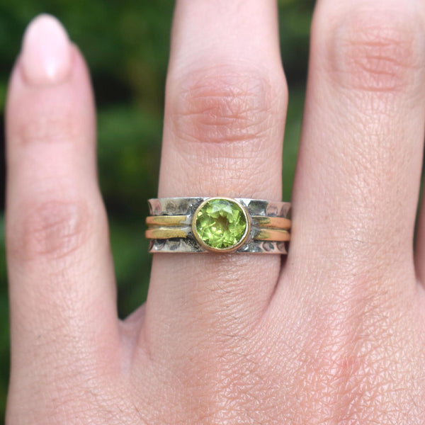 Vintage Peridot Sterling Silver and Brass Ring