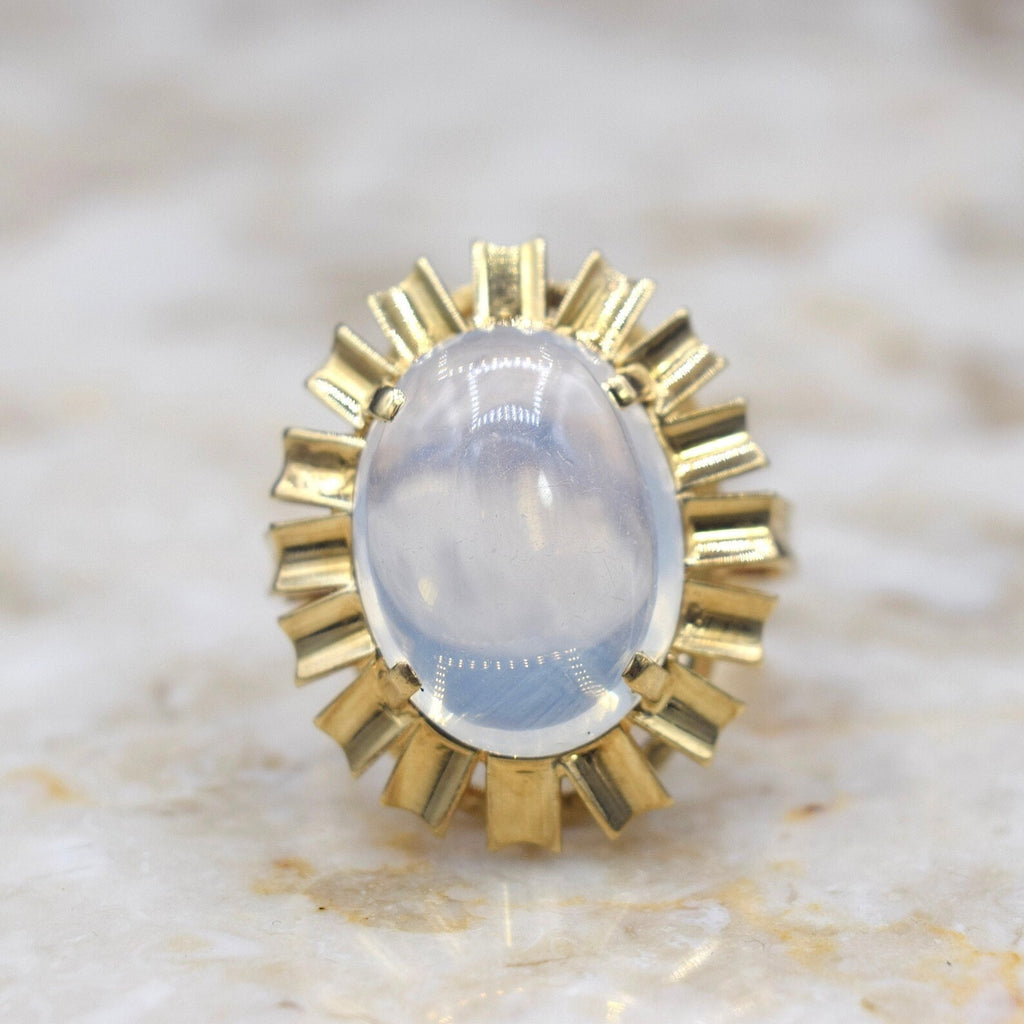 Vintage 14k Gold Austrian Retro Calcedony Cocktail Ring c.1970s